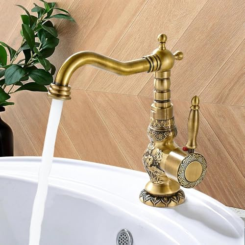 Mitigeur de lavabo vintage en laiton - Bec pivotant à 360° - Style rétro - Pour salle de bain et cuisine