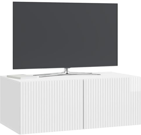 vidaXL Wandmontierter TV-Schrank Hochglanz Weiß 78,5 x 41 x 30 cm, Wohnzimmer, Moderne Entertainment-Wand, rechteckige TV-Konsole, stylischer Stauraum, hängender Schrank