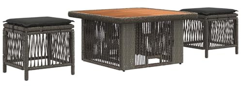 vidaXL Garten Essgruppe 3 pcs Grau und Dunkelgrau Poly-Rattan, Garten Essgruppe, rustikal, wetterfest, höhenverstellbarer Tisch für Outdoor-Treffen, modernes Freizeitmöbel