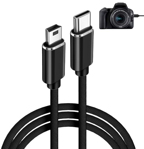 Lilyphon USB C to Mini USB Cable 1M, Braided Mini USB to USB C Data Transfer Mini USB to USB C Cable Compatible with Nikon Canon Rebel Elph Digital Camera for PC, Laptop(Black)