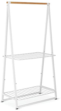 Brabantia - Kleiderständer Linn - Zwei höhenverstellbaren Regalen - Wäscheständer - Kleiderstange - Aufhängen, Lüften oder Trocknen von Kleidung - Platzsparend - Stabil und standfest - Weiss - Groß