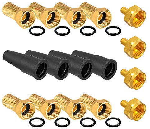 HB-DIGITAL SAT Zubehör Set 8X F-Steckern 7mm mit Gummidichtung breit + 4X Gummitüllen Schutzkappen Wetterschutz + 4X Abschlusswiderstand vergoldet für Koaxial Antennenkabel Sat Kabel BK Anlagen