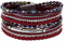 StarAppeal Armband Wickelarmband mit Perlen, Strass, Ketten und Flechtelement, Magnetverschluss Silber Matt, Damen Armband (Rot)