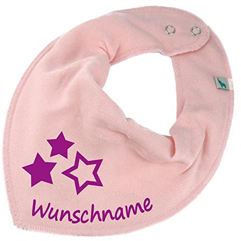 HALSTUCH mit Namen oder Text personalisiert für Baby oder Kind aus Baumwolle in Einheitsgröße 3 Sterne rosa