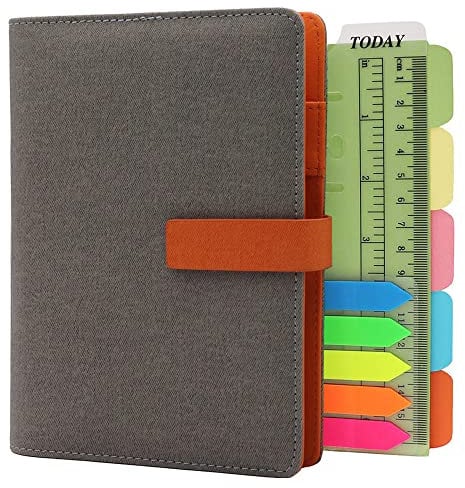 TSY Notizbuch Nachfüllbar, PU Leder Weiche Abdeckun Personal Organizer Planer, Ringbuch Reise Tagebuch mit Magnet-Verschluss Stifthalter Steckplätze für Karten und 160 Seiten (Hellgrau, A6)