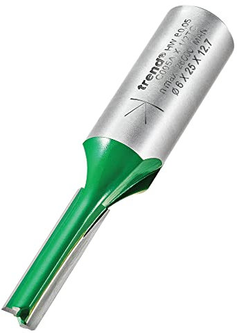 Trend CraftPro Straight Two Flute Router Cutter Bit, 1/2 Inch Shank, 6mm Cut Diameter & 25mm Cut Length, Tungsten Carbide Tipped, C005AX1/2TC
