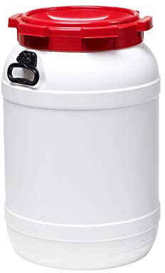 Curtec HDPE Weithalsfass mit rotem Schraubdeckel, Stapelbar, Wasserdicht, Naturweiß (41,7 Liter)