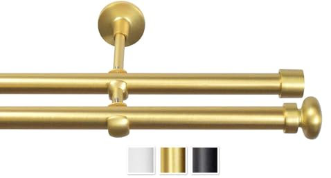 Rollmayer elegant und modern metall Gold Matt Vorhangstange/Gardinenstange Ø 19mm Rohr (440cm Crux Duo, im Gold Matt, 2-läufig) verschiedene Größen und Endstücken. Ohne Ringe!