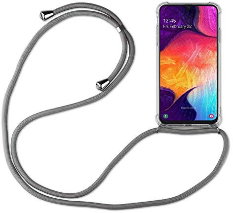 Hülle Kompatibel mit Samsung Galaxy A50 | Handykette Smartphone Halskette Hülle mit Band | Handyhülle mit Kordel zum Umhängen Kompatibel für Galaxy A50 | Grau