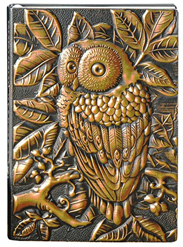 YHH Notizbuch Liniert A5 Hardcover, Vintage Leder Tagebuch Liniert Buch Reisetagebuch Lined Journal Notebook, Handgemachtes, 200 Seiten, GeburtstagGeschenk für Erwachsene Kinder, 3D Eule Bronze