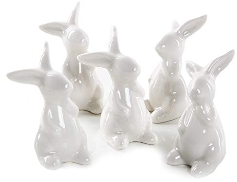 Logbuch-Verlag 5 kleine Osterhasen Dekofiguren aus Porzellan weiß 7 cm Osterdeko Figuren Give-Away zu Ostern