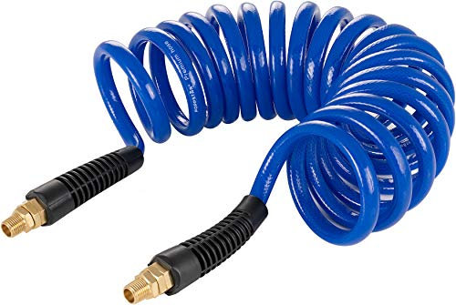 Poppstar Druckluft-Spiralschlauch 5m mit Ø 8mm x 12mm, Knickschutz, verbesserte Schwenkverschraubung G 1/4 Zoll Außengewinde