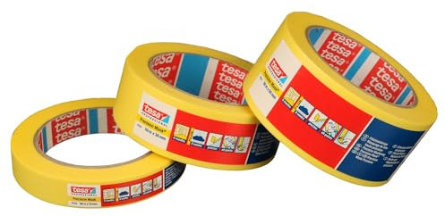 tesa® krepp 4334 Plus, Hochwertiges Kreppband gelb 50 Meter für Maler, Lackierer rückstandlos entfernbar (50mm)