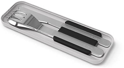 MONBENTO - Besteck-Set MB Slim Box Onyx für Lunchbox - 3-Teilig Gabel Messer Löffel - Besteck-Set für Büro/Schule - Besteck to go für Lunchbox MB Original/MB Square Bento Box - Edelstahl - Schwarz