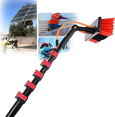 Tige De Nettoyage Panneau Solaire Photovoltaïque 3.6-11m avec Brosse,Outil Télescopique Lavage à Pulvérisation d'eau Prolongée,Kit Brosse Haute Fenêtre pour Toits Serres,Camions Et Voitures,24FT/7.2M