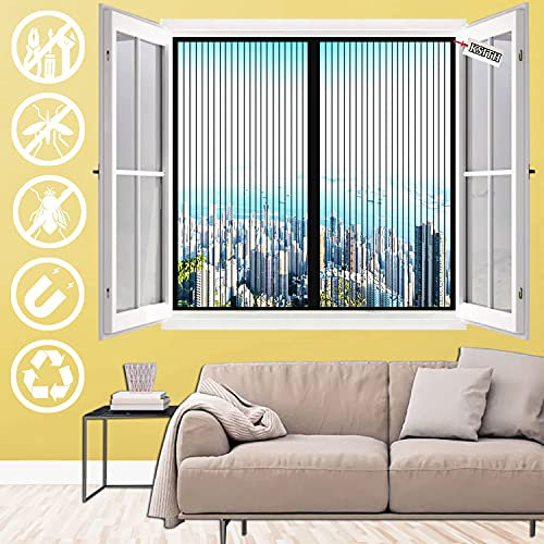 KSITH Zanzariera Magnetica Finestra, Auto Chiusura Magneti Rete Antizanzare, Maticamente Anti Zanzare Calamite Tenda, Facile Montaggio, per Porte Finestre-Black|| 60x55cm(23x21inch)