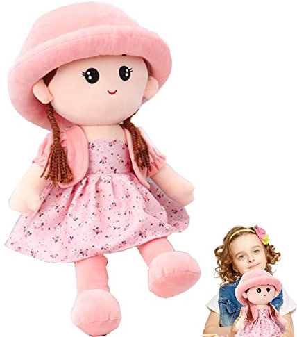 Poupée de Chiffon Fille Mignon Jouet en Peluche Bébé Douce Poupée Princesse Chapeau et Vêtements Détachables Bébé Douce Poupée Princesse Cadeau Pour Anniversaire de baptême Pour à Partir de 0 ans +
