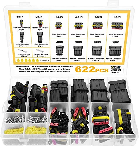 eROOSY 622 STÜCK Wasserdichte Kabel Steckverbinder, Auto Wasserdichter Steckverbinder, KFZ Stecker 1/2/3/4/5/6 polig KFZ Steckverbinder Wasserdicht für Motorrad Roller LKW Boote Truck, 23-16AWG