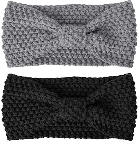 2 Pcs Winter Warm Crochet Headbands Knitted Turban Thick Cable Head Wraps Hair Bands for Women Girls Lady