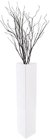 Vase, rechteckig, Holz, modern, 76 cm, Weiß