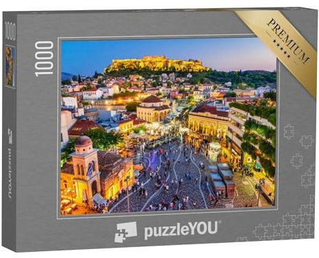 puzzleYOU: Puzzle 1000 Teile „Monastiraki-Platz und antike Akropolis am Abend, Athen, Griechenland“ – aus der Puzzle-Kollektion Athen