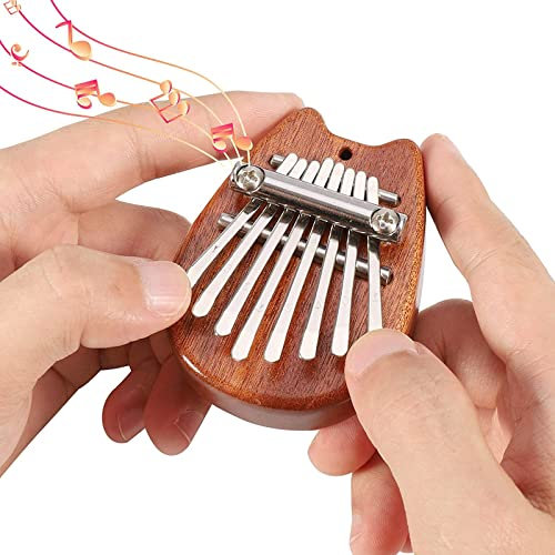 Fhuadz Mini Daumen Piano,1 Pcs Mini Daumenklavier,Daumenklavier Kinder,Finger Percussion für Erwachsene AnfäNger Ideale Geburtstagsgeschenk Valentinstag or Weihnachten(Massivholz),Braun,8.5*7*5.5