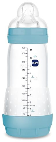 MAM Anti-Colic Bottle, from 4 Months, 320 ml, with 3 Fast Flow Silicone Teat, Easy Acceptance, Self-Sterilizable and Easy to Clean, MAM Easy Start Anti-Colic, Matte Blue, Pack of 1