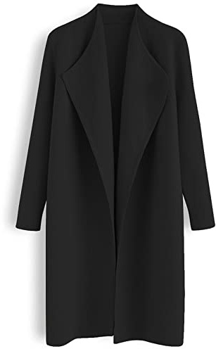 CHICWISH Damen Classy Open Front Knit Coat Cardigan Coatigan Leichte Jacke, Schwarz, Medium-Large