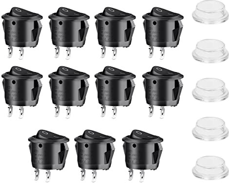URAQT Kippschalter Rund,11 pcs Wippschalter ON/OFF Ein Aus Schalter AC 10A/125V 6A/250V Wippschalter Button Autoschalter Auto Kippschalter Schalter Mini Schalter für Auto-Auto-Boot-Haushaltsgeräte