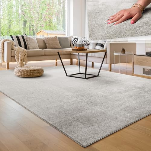 Paco Home Moderner Kuscheliger Wohnzimmer Teppich Kurzflor waschbar flauschig Weich Einfarbig Felloptik zeitlos stilvoll rutschfest pflegeleicht, Grösse:300x400 cm, Farbe:Silber