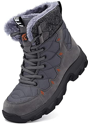 Unitysow Stivali da Neve Uomo Donna Caldi Pelliccia Stivali da Invernali All'aperto Impermeabili Scarpe da Neve Casual Stringate Stivaletti Scarpe da Inverno,Grigio,42 EU