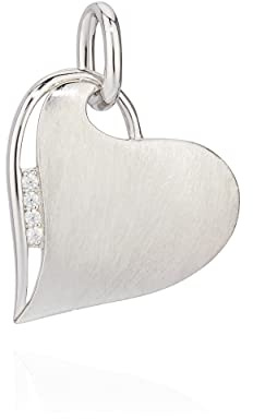 NKlaus Feiner Kettenanhänger Herz Zirkonia weiß 925 Silber 19mm Damen Anhänger matt 9775