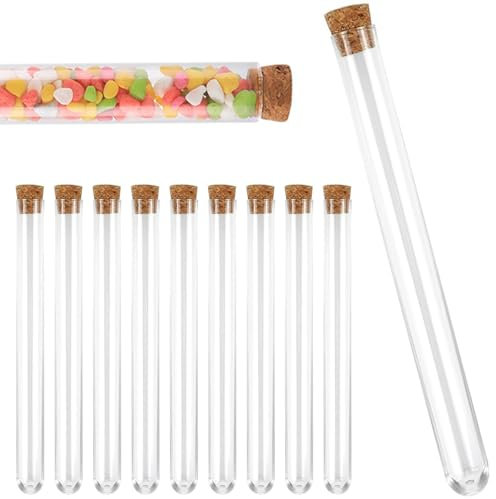 16 * 150mm 10 Piezas Probetas Tubos De Ensayo Transparentes,Tubos de ensayo plastico, Para Almacenamiento De Confitería, Especias, Líquidos Manuaildad de Artesanía Decoración