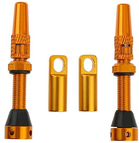 DRELD 2 Stück Fahrrad Tubeless 44mm, 1 Paar Presta Tubeless Ventile, MTB Tublessventiel, Fahrrad Tubeless Presta Aluminiumlegierung, Tubeless Presta Ventilschaft (44mm Gold)
