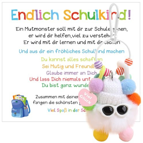 Capaneus Schlüsselanhänger Schulkind, Glücksbringer Schulanfang Junge, Glücksbringer Einschulung, Glücksbringer Schule, Endlich Schulkind Schlüsselanhänger, Geschenk Einschulung (Weiß)