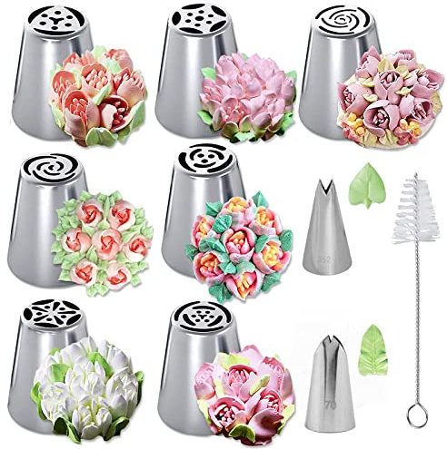 Russe Douilles Pâtisserie, 10 kit patisserie gateau fleur decoration gateau Acier inoxydable Douilles à pâtisserie buses décoratives Pétale Douille Patisserie pour gâteaux DIY Cupcake desserts (B)