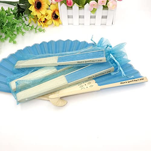ygm Wooden Fans for Wedding Personalized,Hand Held Fans in Bulk Wedding Personalized,Personalized Wedding Fans for Guests,Custom Fans for Wedding,Party,Wedding Favors (Lake Blue,24pcs)