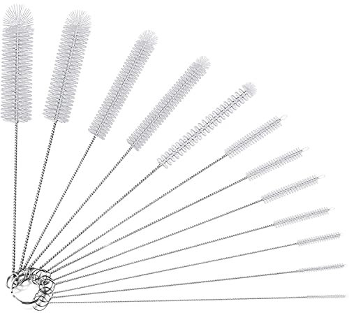 Bottle Brush,12 Pcs Bottle Cleaning Brushes,Nylon Bottle Pipe Cleaner Set for Bottle Glasses Straw Cleaning,Bottle Cleaning Brushes, Tube Brush, Kettle Spout Brushed, Straw Brush, Nylon Bottle(White)