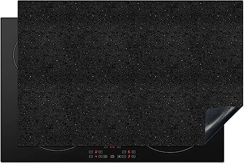 KitchenYeah© Herdabdeckplatte Einteilig Küche Herdabdeckung Induktionsfeld Ceranfeld Herdabdeckplatten Vinyl Matte Aufrollbar Granit - Schwarz - Grau - Dunkel - 81.2x52 cm