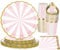 PARTY GO Lot de 96 pièces de vaisselle de fête à rayures roses et blanches sur le thème du cirque - Accessoires de fête d'anniversaire (24 invités)