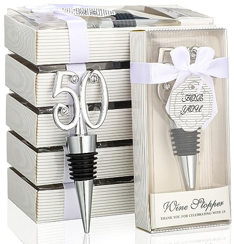 Uiifan 12 Pcs Wedding Beer Wine Cork 50th Birthday Wine Stopper for 50th Birthday Party Favors Gifts Guest Wine Bottle Zinc Alloy Silicone Wine and Beverage Bottle Stoppers for Wedding Anniversary