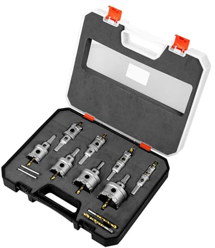 SALI Lochsäge Hartmetall-Bohrer 8 Stück TCT-Metall Lochsäge Bohrer Set Lochsägen-Set mit Titanbeschichteter Zentrierbohrer für Edelstahl,Eisen,Legierung,Holz,Kunststoff (Ø16/19/25.5/29/32/35/45/48mm)