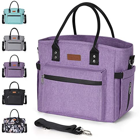 Insulated Lunch Bag for Women men,Leakproof Cool Bag Lunch Box with Shoulder Strap,Thermal Large Lunch Box Adults ,Reusable Packed Lunch Bag for Office Work Picnic Camping School Beach (Purple)