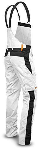 strongAnt Maler Latzhose Herren Powerstretch Arbeitshose mit Kniepolstertaschen - Weiß-Schwarz Gr. 58