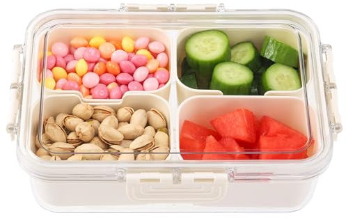 HNNJCK Snackschale mit Deckel, Snackteller mit Fächern, Kunststoff Unterteilung Snack Schalen Platte Aufbewahrungsbox, Snackbox Organizer für SüßIgkeiten Candy Veggie Keks Nüsse Obst (Small)