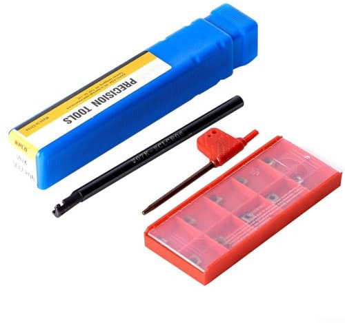 12 Pieces Lathe Boring Bar Set 1 Pcs S07K-SCLCR06 CNC Lathe Turning Tool Holder + 10pcs CCMT060204-HM Carbide Insert Turning Tips Tool + T8 Wrench For Turning Grooving Threading Boring