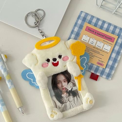 aieibuy Porte-carte Photo en peluche avec porte-clés, pochette Photo diable/ange, porte-carte Photo Kpop, porte-carte d'étudiant, pendentif de sac