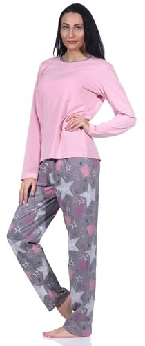 Normann Damen Langarm Schlafanzug mit Pyjamahose in wunderschöner Sternenoptik, Farbe:rosa, Größe:40-42