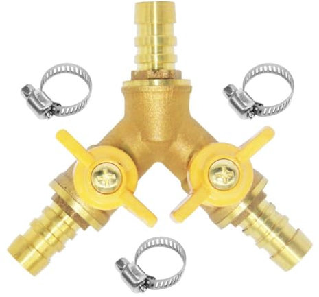 Beduan 3 Way Shut Off Ball Valve, 3/4 Hose Barb 2 Switch Brass Y Shaped Valve for Air Water Fuel Gas
