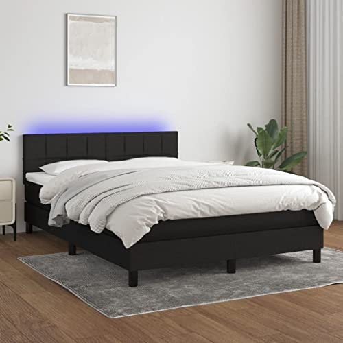 Homgoday Boxspringbett Bett mit Matratze Kopfteil & LED Polsterbett Bettgestell Doppelbett Einzelbett Rahmenbettgestell Bettrahmen für Schlafzimmer Schwarz 140x200 cm Stoff
